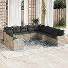 11-Piece Loungeset with cushions poly rattan light gray