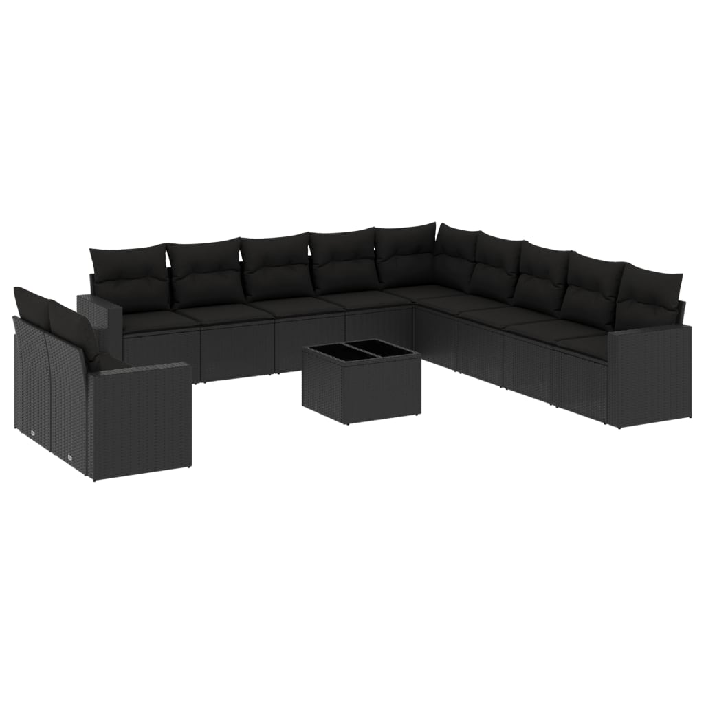 12-Delige Loungeset Met Kussens Poly Rattan Zwart