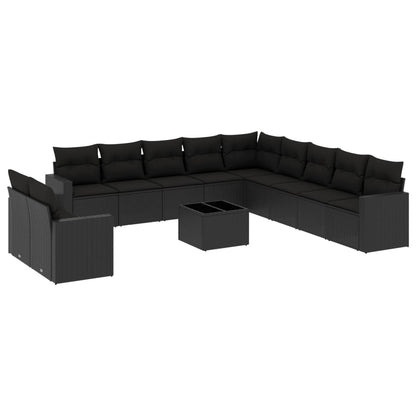 12-Delige Loungeset Met Kussens Poly Rattan Zwart