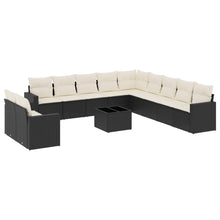12-delige Loungeset met kussens poly rattan zwart Zwart en crème Met tafel