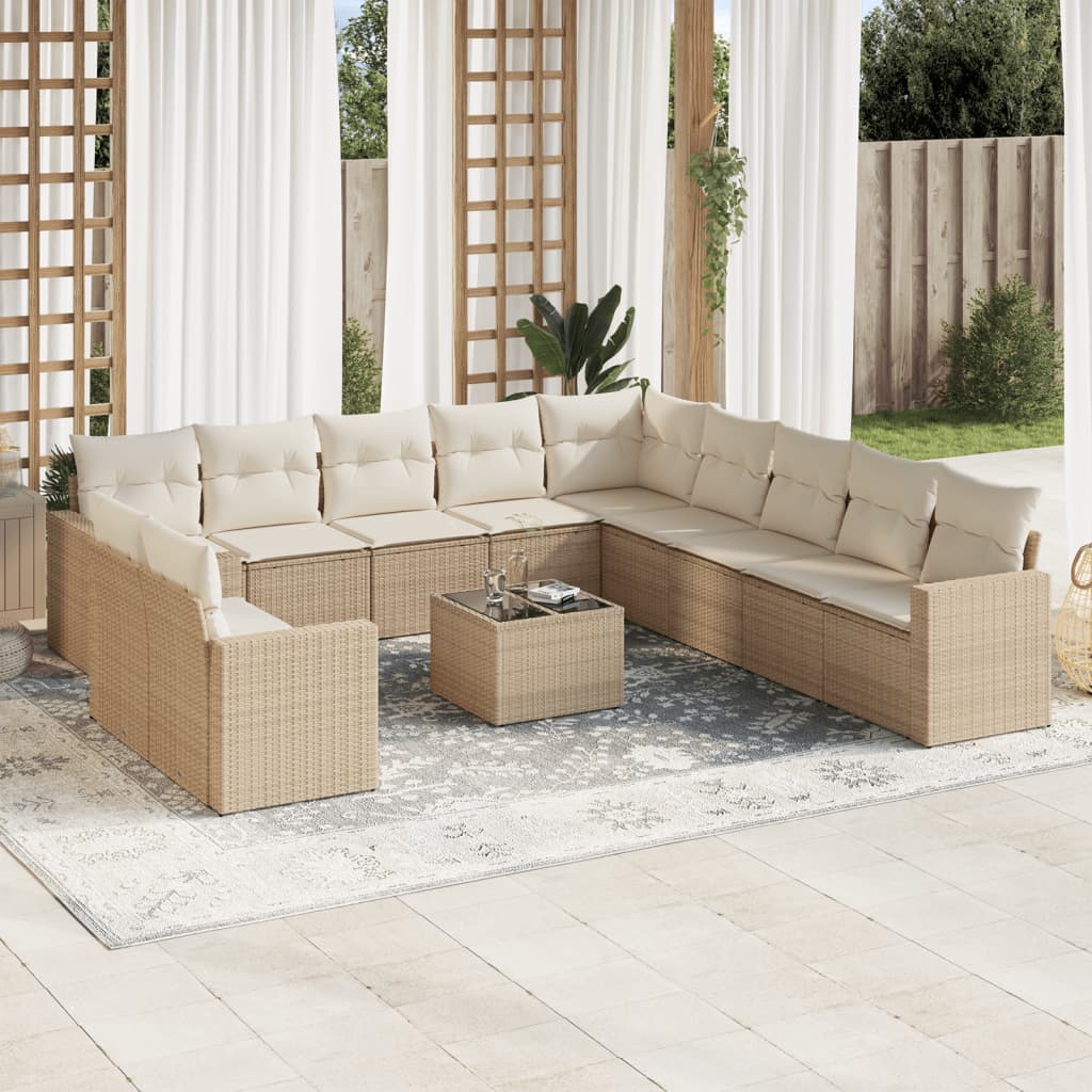 12-Delige Loungeset Met Kussens Poly Rattan Beige