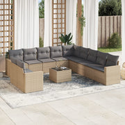 12-piece lounge set with cushions poly rattan beige