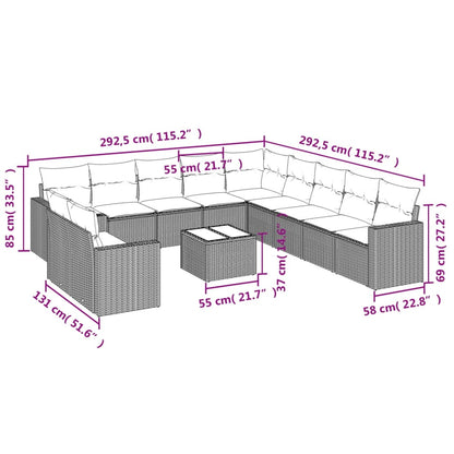 12-Delige Loungeset Met Kussens Poly Rattan Grijs