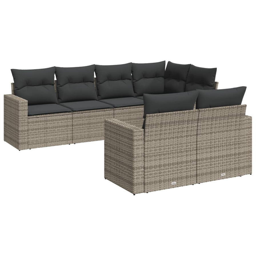 7-Delige Loungeset Met Kussens Poly Rattan Grijs
