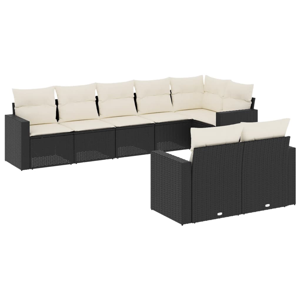 8-delige Loungeset met kussens poly rattan zwart Zwart en crème Zonder tafel