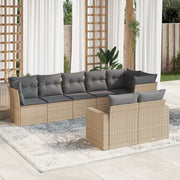 8-piece Lounge Set with Cushions Poly Rattan Beige