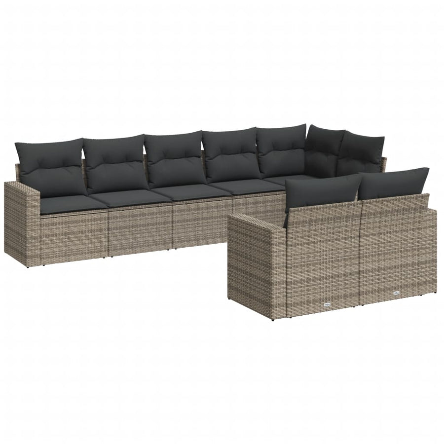 8-Delige Loungeset Met Kussens Poly Rattan Grijs