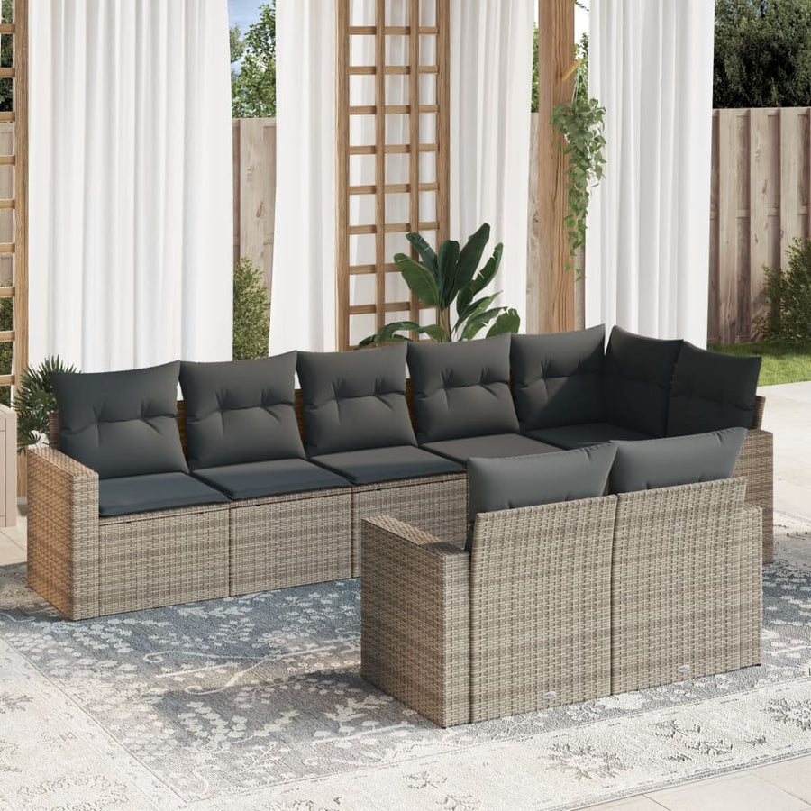 8-Delige Loungeset Met Kussens Poly Rattan Grijs