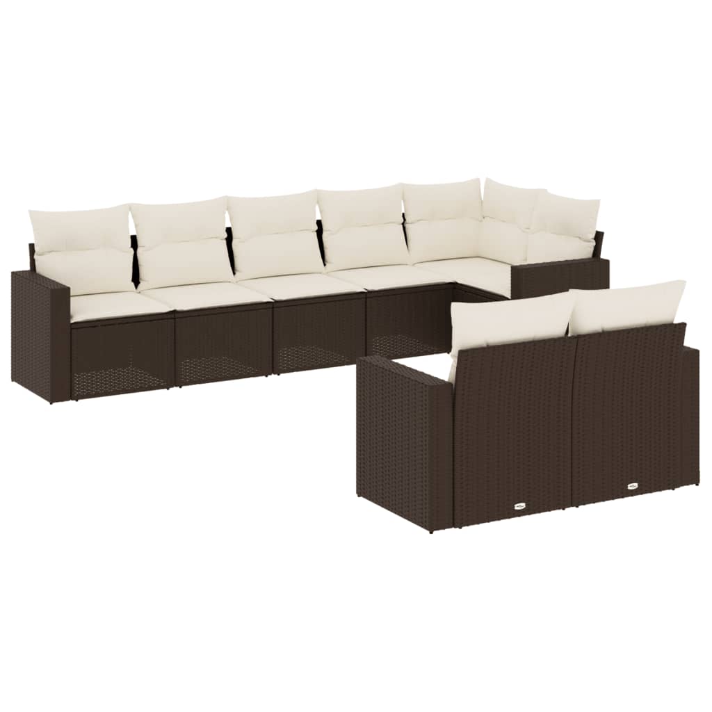 8-delige Loungeset met kussens poly rattan bruin 1 Bruin en crème