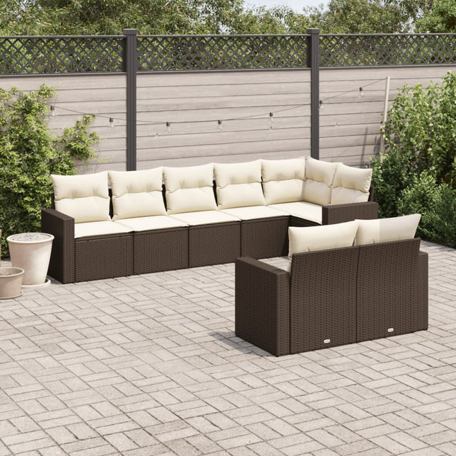 8-delige Loungeset met kussens poly rattan bruin 1 Bruin en crème