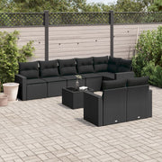 9-piece Lounge Set with cushions poly rattan black