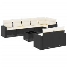 9-delige Loungeset met kussens poly rattan zwart 1 Zwart en crème