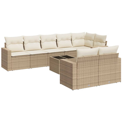 9-Delige Loungeset Met Kussens Poly Rattan Beige