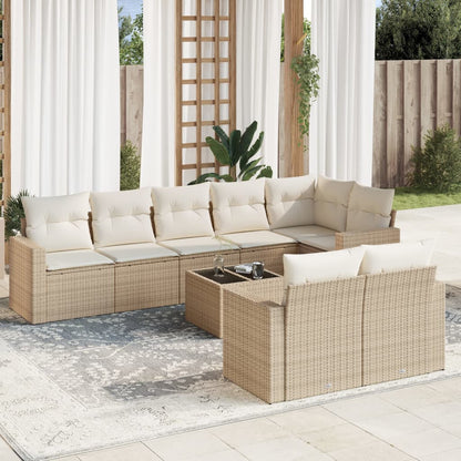 9-Delige Loungeset Met Kussens Poly Rattan Beige