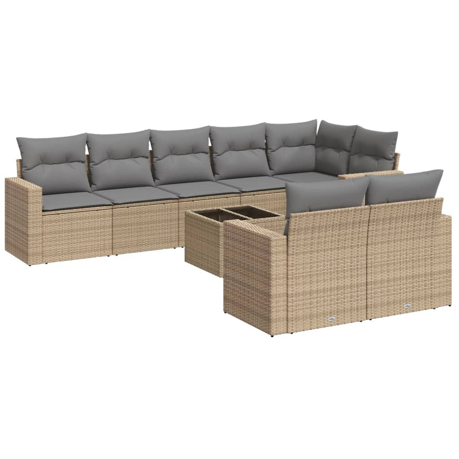 9-Delige Loungeset Met Kussens Poly Rattan Beige