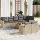 9-piece Lounge Set with Cushions Poly Rattan Beige