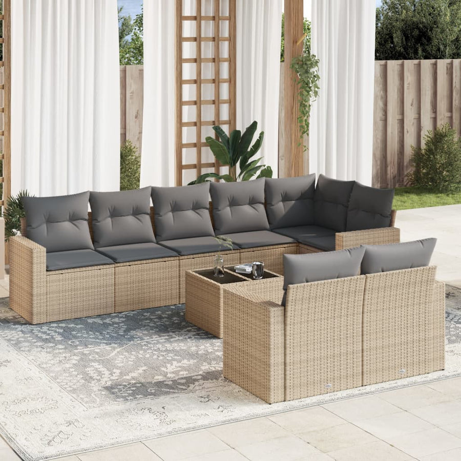 9-Delige Loungeset Met Kussens Poly Rattan Beige