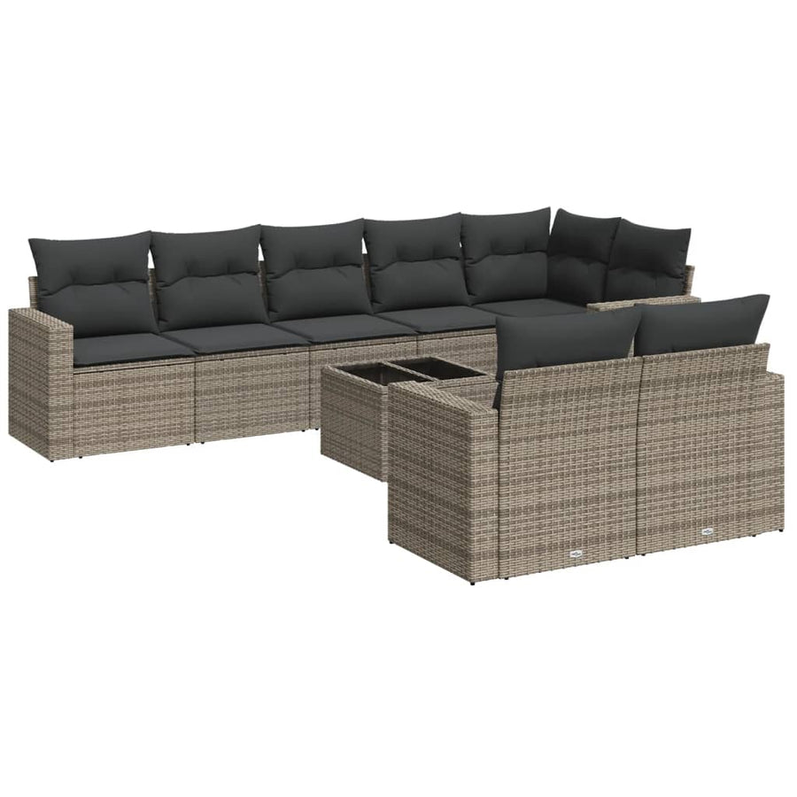 9-Delige Loungeset Met Kussens Poly Rattan Grijs