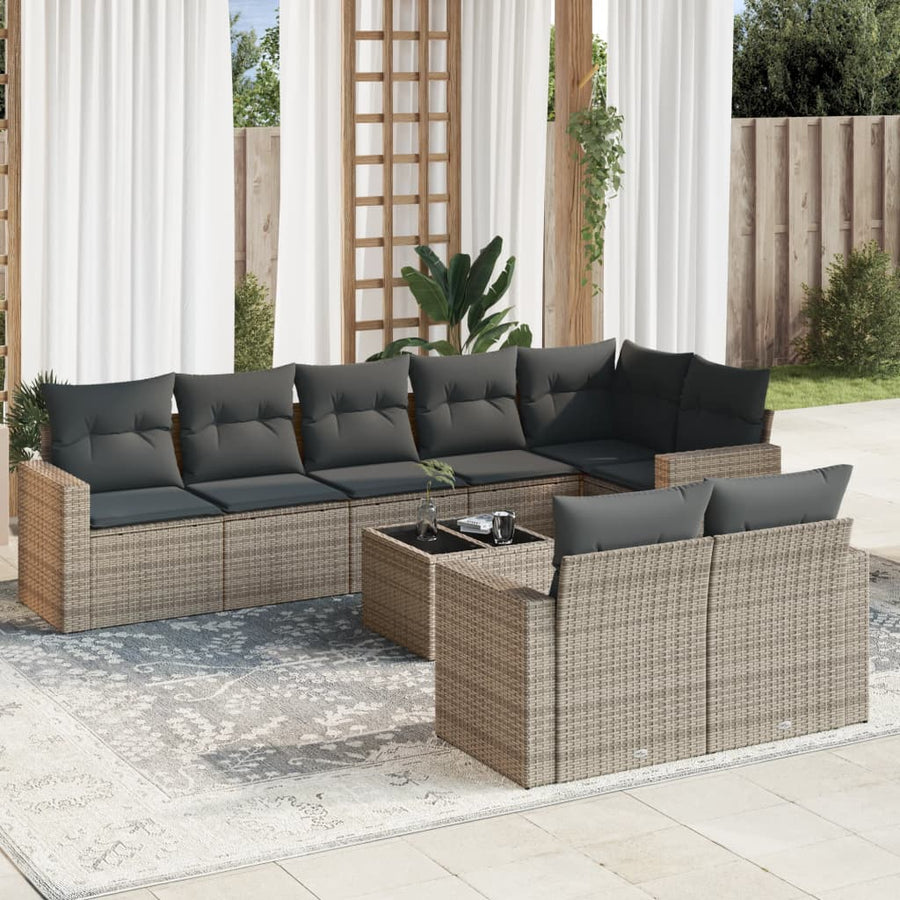 9-Delige Loungeset Met Kussens Poly Rattan Grijs