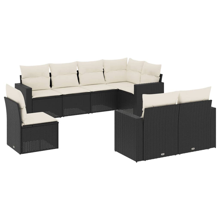 8-delige Loungeset met kussens poly rattan zwart Zwart en crème Zonder tafel