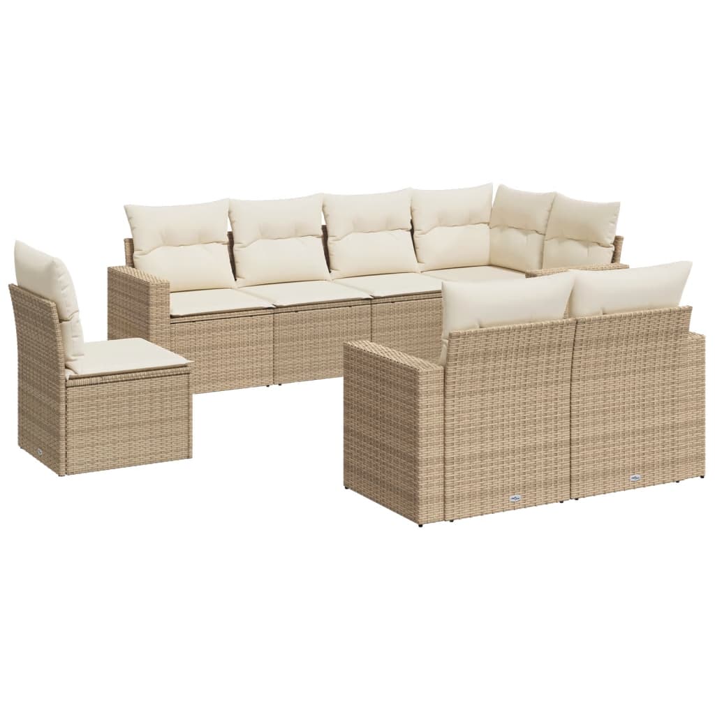 8-Delige Loungeset Met Kussens Poly Rattan Beige