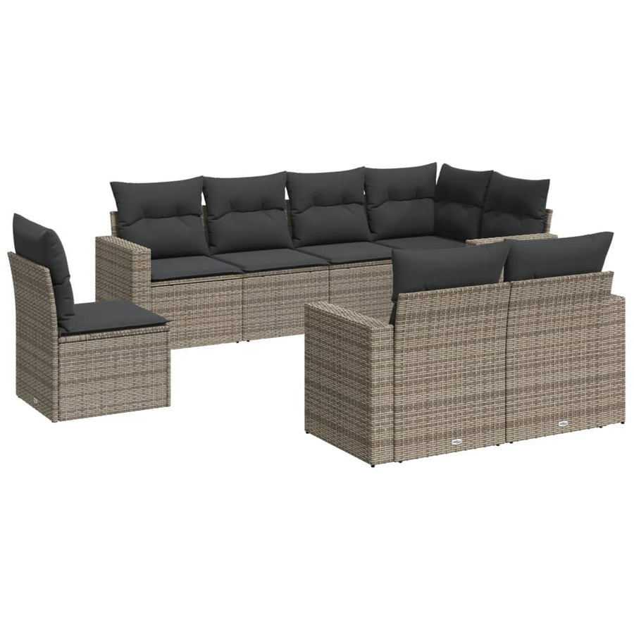 8-Delige Loungeset Met Kussens Poly Rattan Grijs