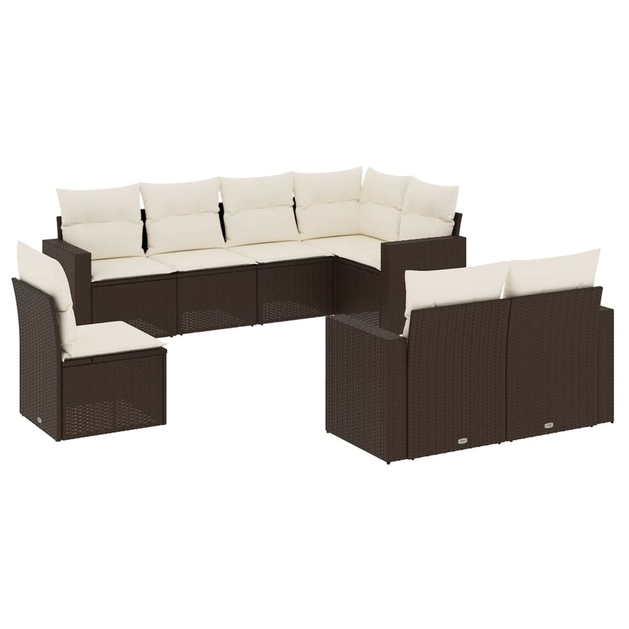 8-delige Loungeset met kussens poly rattan bruin 1 Bruin en crème