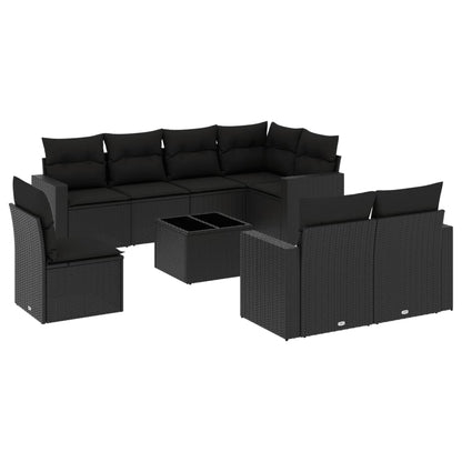 9-Delige Loungeset Met Kussens Poly Rattan Zwart