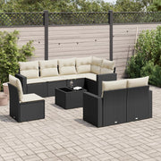 9-piece Lounge Set with cushions poly rattan black
