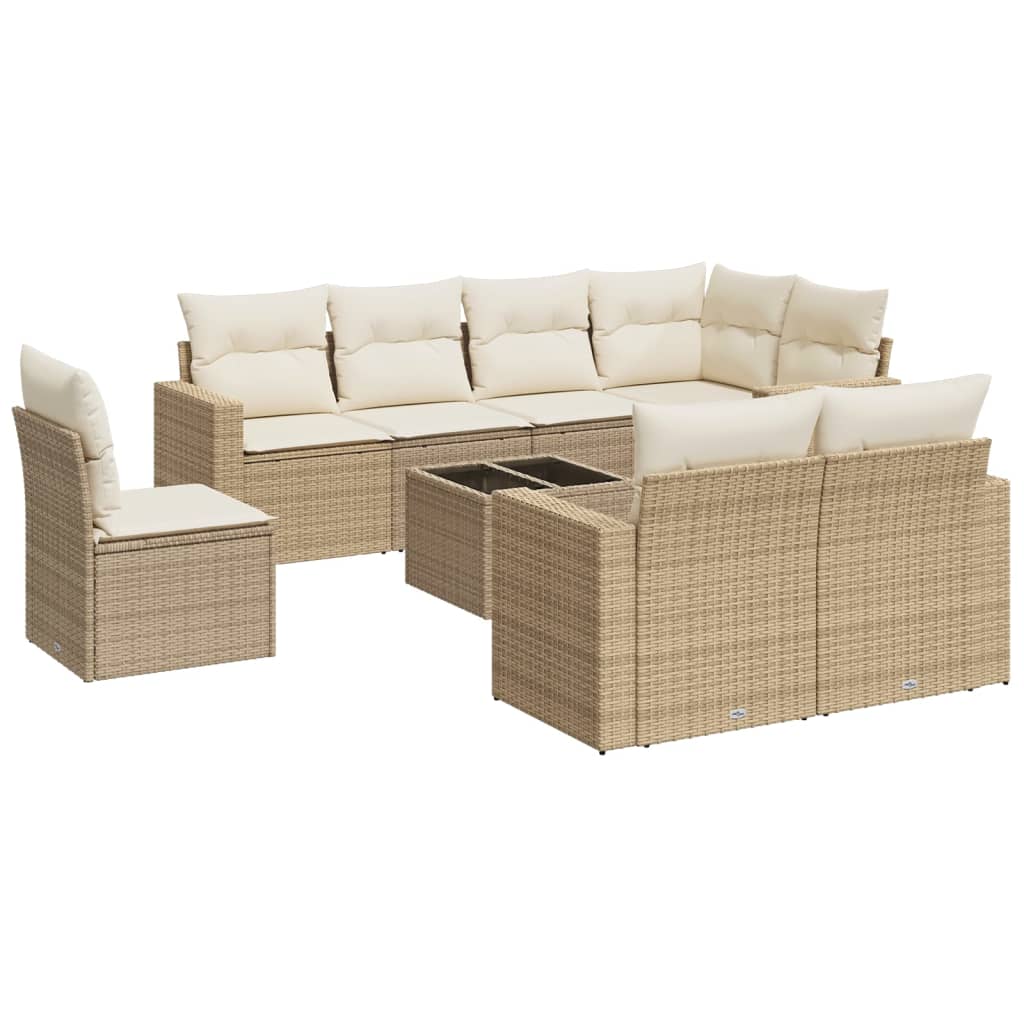 9-Delige Loungeset Met Kussens Poly Rattan Beige