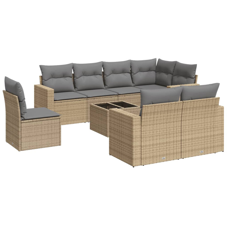 9-Delige Loungeset Met Kussens Poly Rattan Beige
