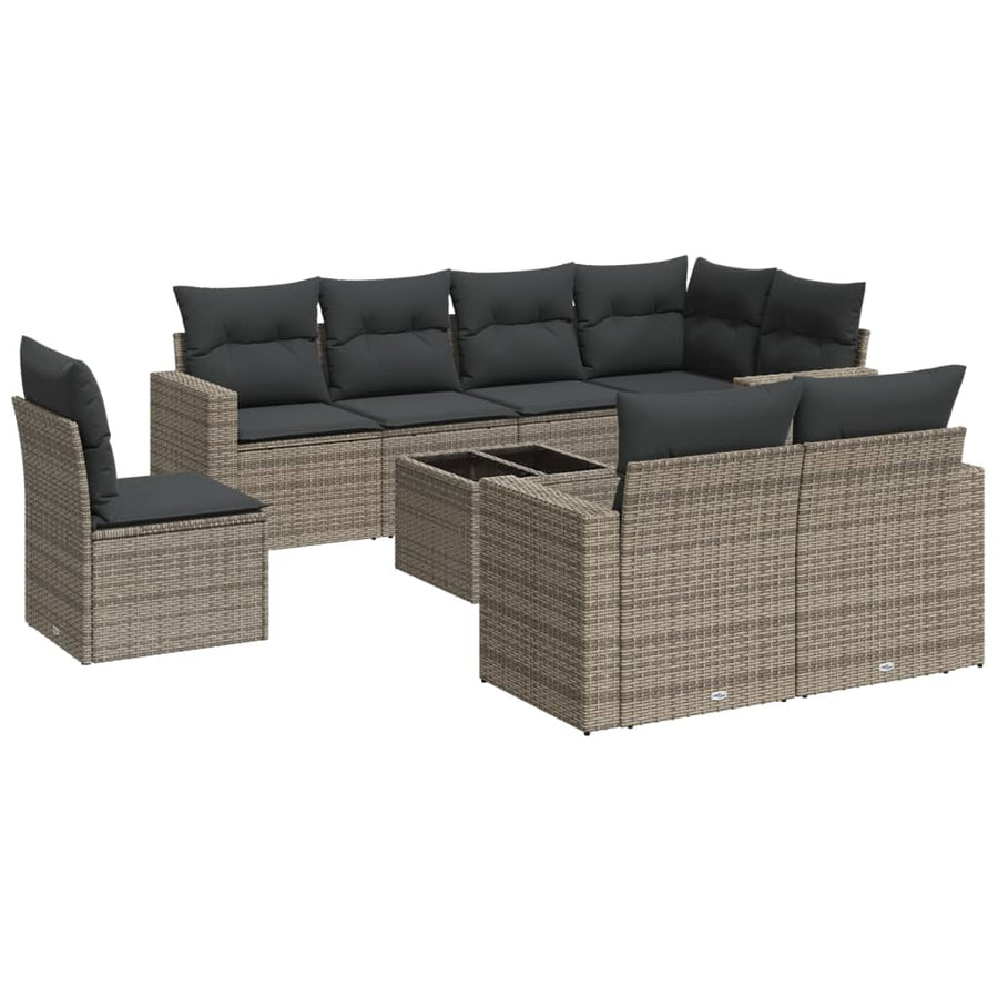 9-Delige Loungeset Met Kussens Poly Rattan Grijs