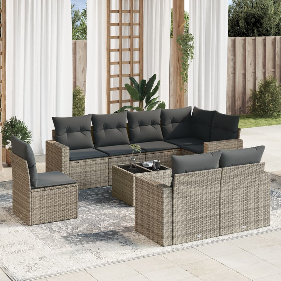 9-Delige Loungeset Met Kussens Poly Rattan Grijs