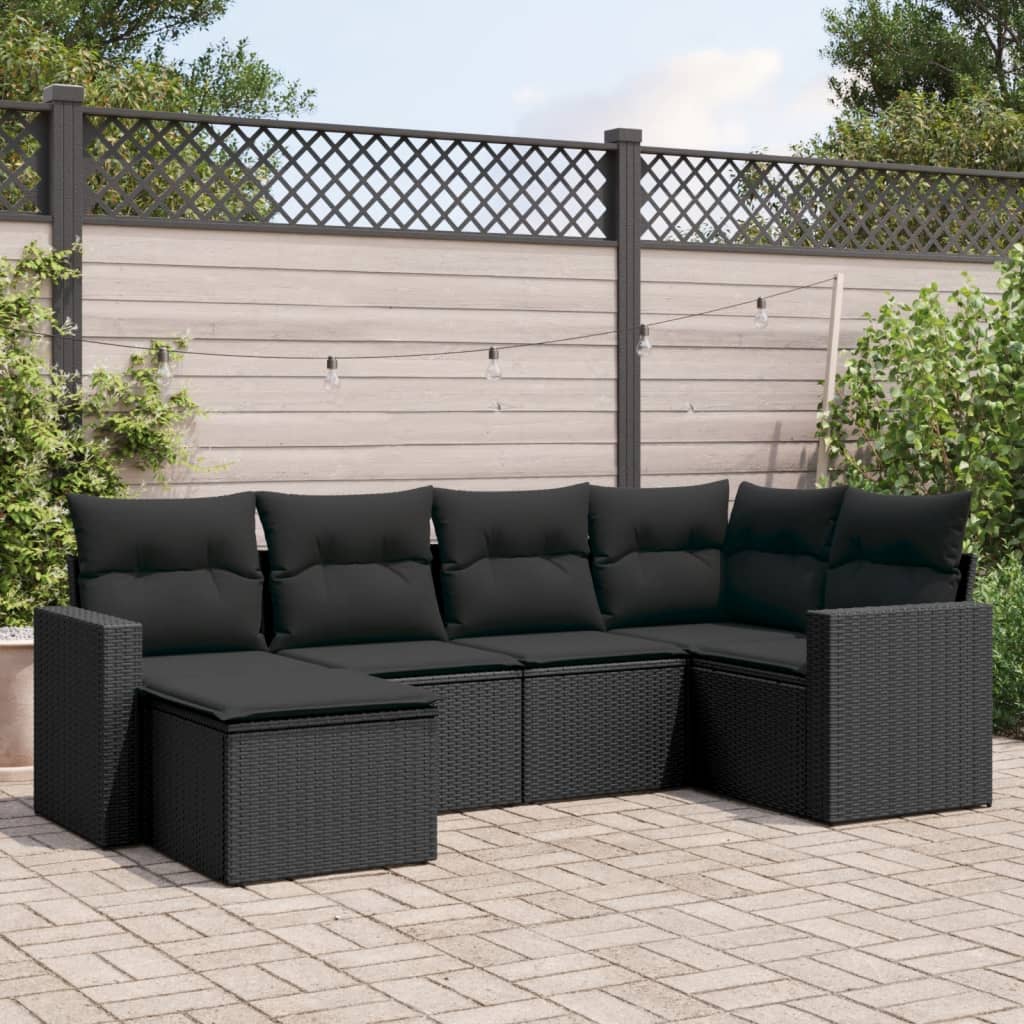 6-Delige Loungeset Met Kussens Poly Rattan Zwart