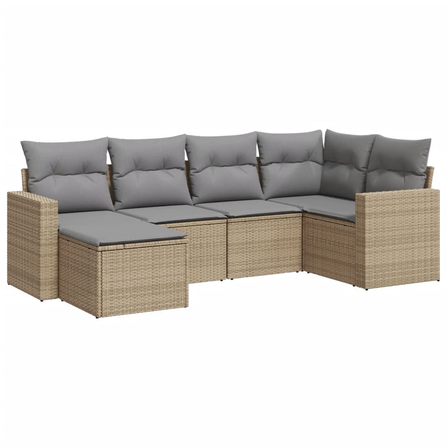 6-Delige Loungeset Met Kussens Poly Rattan Beige
