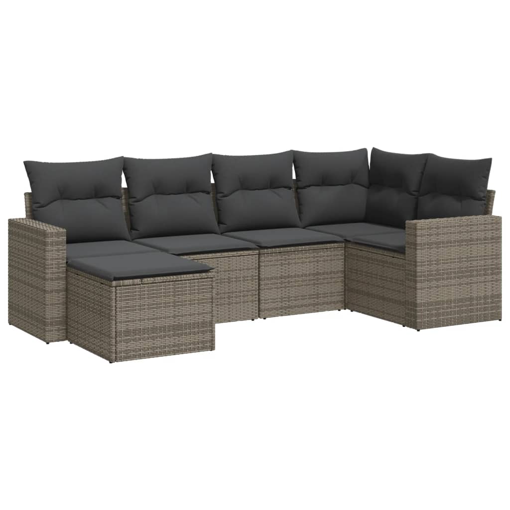 6-Delige Loungeset Met Kussens Poly Rattan Grijs