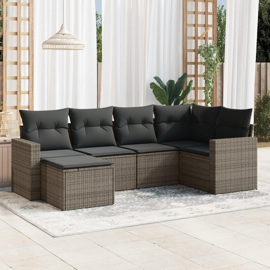 6-Delige Loungeset Met Kussens Poly Rattan Grijs