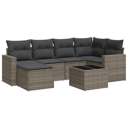 7-Delige Loungeset Met Kussens Poly Rattan Grijs