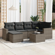 7-piece Lounge Set with Cushions poly rattan grey