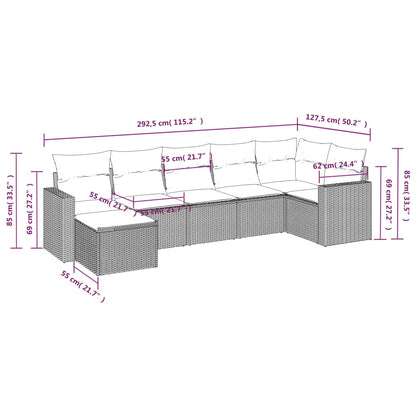 7-delige Loungeset met kussens poly rattan zwart 1 Zwart en crème