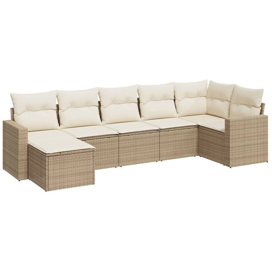 7-Delige Loungeset Met Kussens Poly Rattan Beige