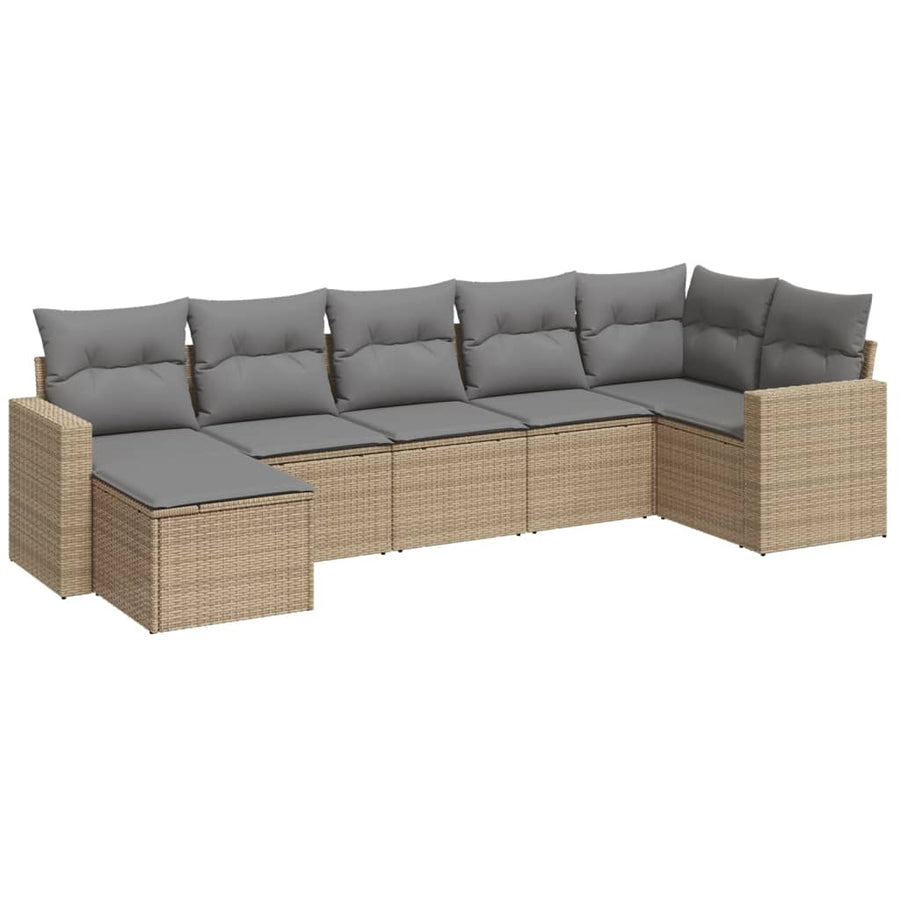 7-delige Loungeset met kussens poly rattan beige Beige en grijs Zonder tafel