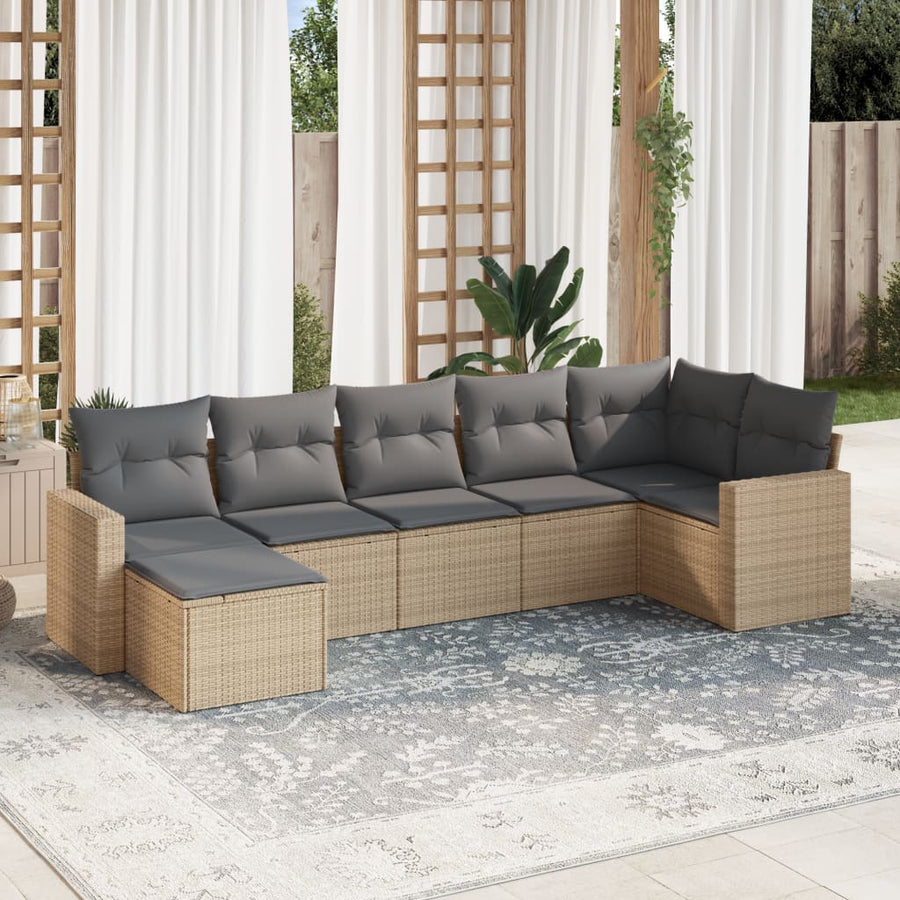 10-Delige Loungeset Met Kussens Poly Rattan Beige Blauw