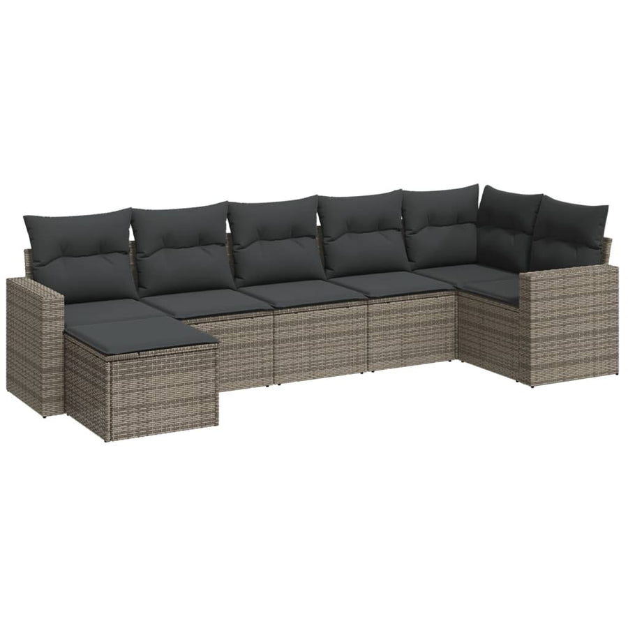 7-Delige Loungeset Met Kussens Poly Rattan Grijs