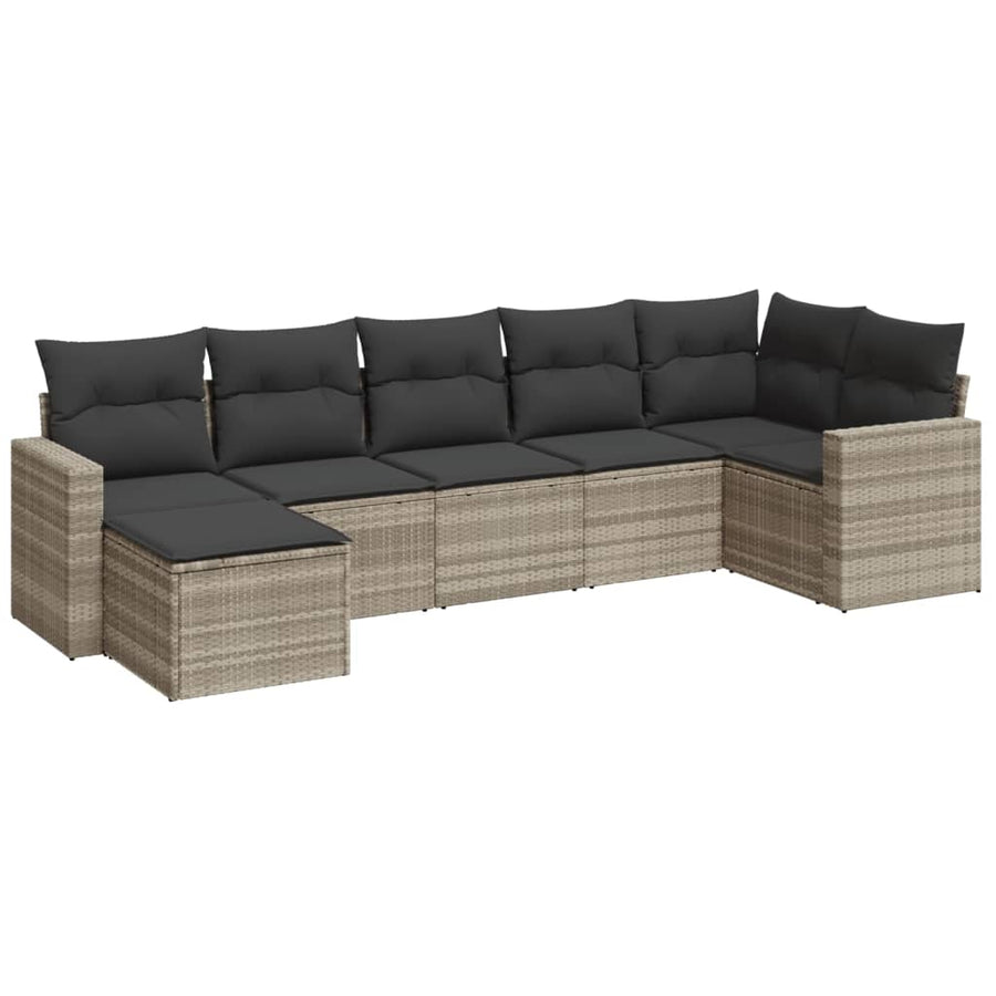 7-delige Loungeset met kussens poly rattan lichtgrijs