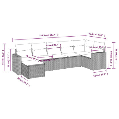 7-delige Loungeset met kussens poly rattan lichtgrijs