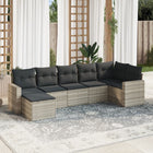 7-piece Lounge Set with cushions poly rattan light grey