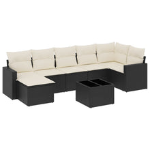 8-delige Loungeset met kussens poly rattan zwart Zwart en crème Met tafel