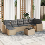 8-piece Lounge Set with Cushions Poly Rattan Beige