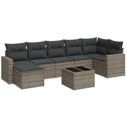 8-Delige Loungeset Met Kussens Poly Rattan Grijs